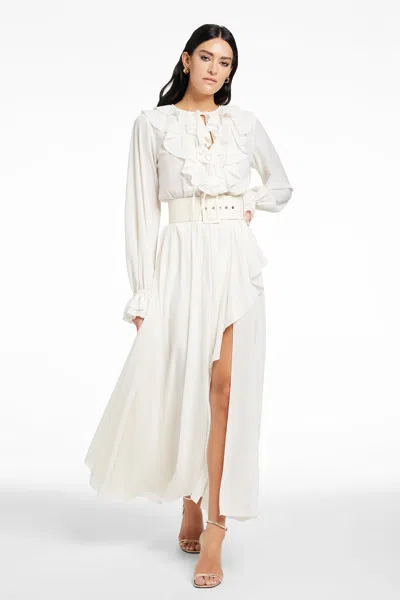 Toccin Petra Exaggerated Ruffle Midi Dress In White