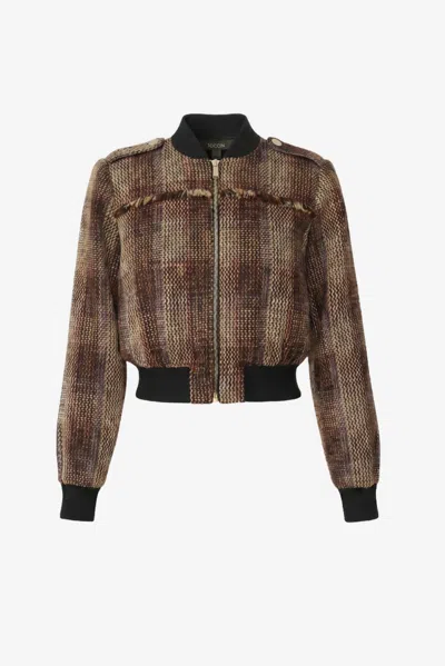 Toccin Pierce Bomber Jacket With Fringe Detail In Fig Multi