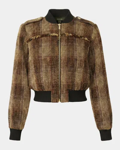 Toccin Pierce Plaid Tweed Bomber Jacket In Fig Multi