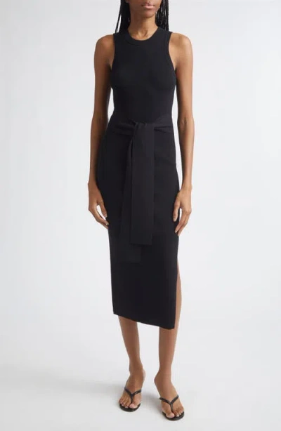 Toccin Piper Tie Front Midi Dress In Black