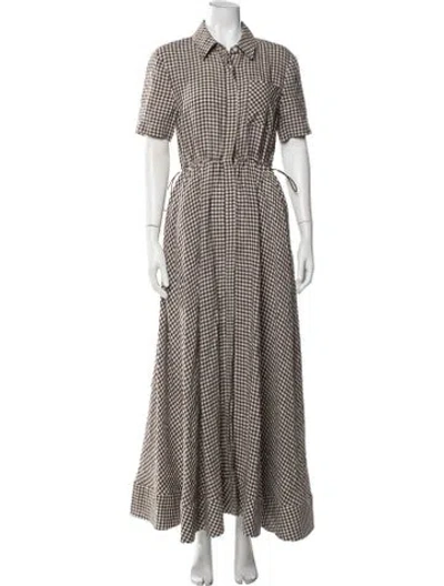Pre-owned Toccin Plaid Print Long Dress In Brown