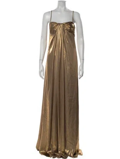 Pre-owned Toccin Plunge Neckline Long Dress In Brown