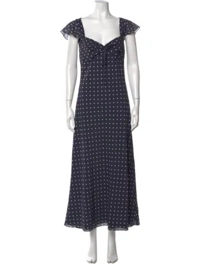 Pre-owned Toccin Polka Dot Print Long Dress In Blue