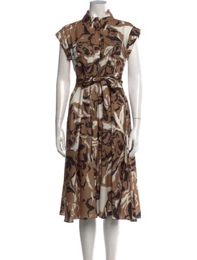 Pre-owned Toccin Printed Midi Length Dress In Brown