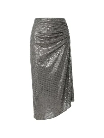 Toccin Raelynn Sequin-embellished Draped Skirt In Gray