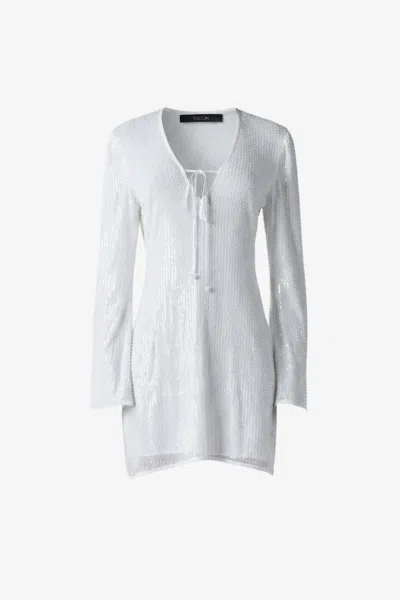 Toccin Raine Flared Sequin-embellished Flared-sleeve Dress In White