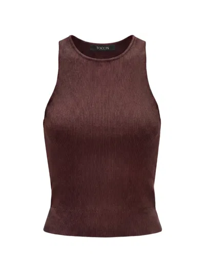 Toccin Ribbed Racer-neck Tank Top In Brown
