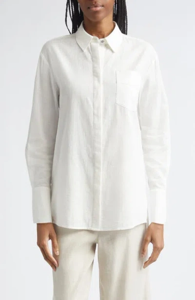 Toccin Riley Linen Blend Boyfriend Shirt In White