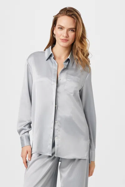Toccin Riley Silk Button-down Shirt In Gray