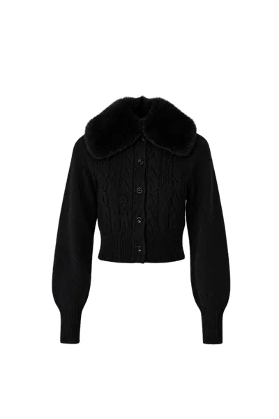 Toccin Rita Cable Knit Cardigan With Fur Collar In Storm