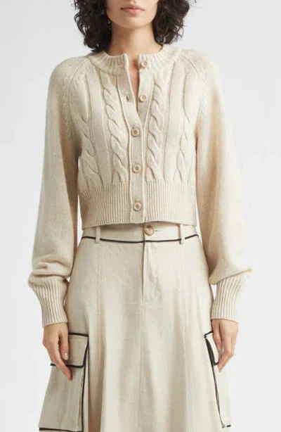 Toccin Rita Cable Knit Wool & Cashmere Cardigan In Neutral