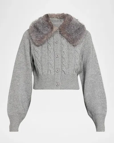 Toccin Rita Cable-knit Cardigan With Removable Collar In Gray