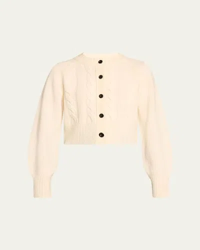 Toccin Rita Cropped Wool And Cashmere Cable-knit Cardigan In Ivory