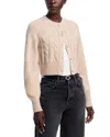 Toccin Rita Wool Blend Crewneck Cable Knit Cardigan Sweater In Neutral