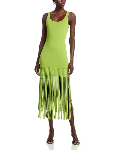 Toccin Roxanne Scoop-neck Fringe-detail Mini Dress In Green