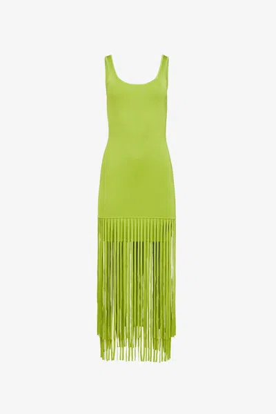 Toccin Roxanne Scoop Neck Mini Dress With Fringe - Pos In Green