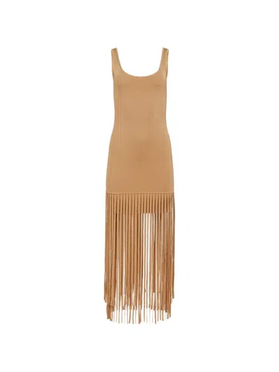 Toccin Roxanne Scoop-neck Fringed Midi Dress In Brown