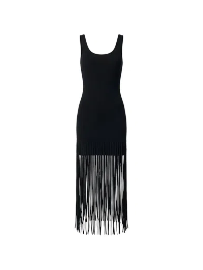 Toccin Roxanne Scoop-neck Fringe-detail Mini Dress In Black