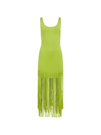 Toccin Roxanne Scoop-neck Fringe-detail Mini Dress In Green