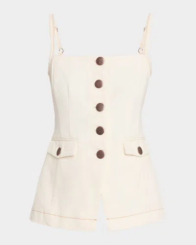 Toccin Roxy Cutaway V Denim Button-front Top In White