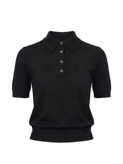 Toccin Rue Short-sleeve Polo Top In Black