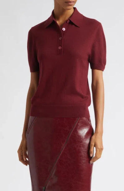 Toccin Rue Wool Short Sleeve Polo In Burgundy