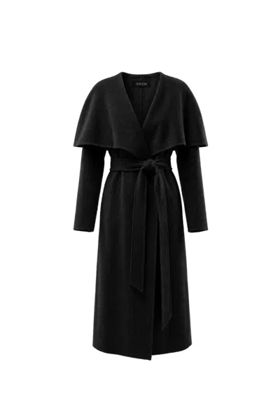 Toccin Rya Exaggerated Cape Wrap Coat In Black