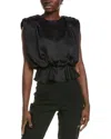 Toccin Saylor Strong Shoulder Silky Satin Top In Black