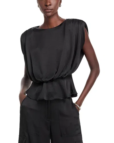 Toccin Saylor Strong Shoulder Silky Satin Top In Black