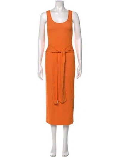 Pre-owned Toccin Scoop Neck Midi Length Dress In Orange