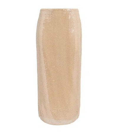 Toccin Sequinned Leilani Midi Pencil Skirt In Beige