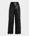 Toccin Shawn Embroidered Faux Leather Pants In Black