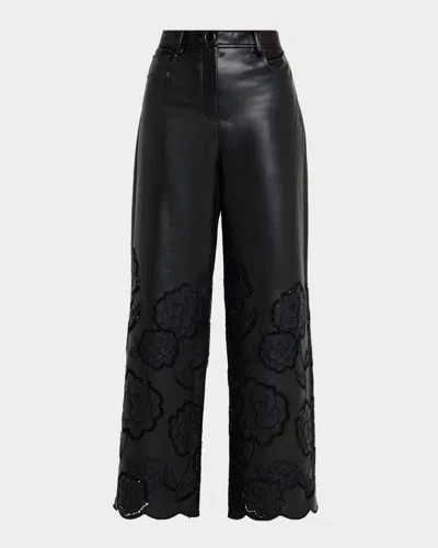 Toccin Shawn Embroidered Faux Leather Pants In Black