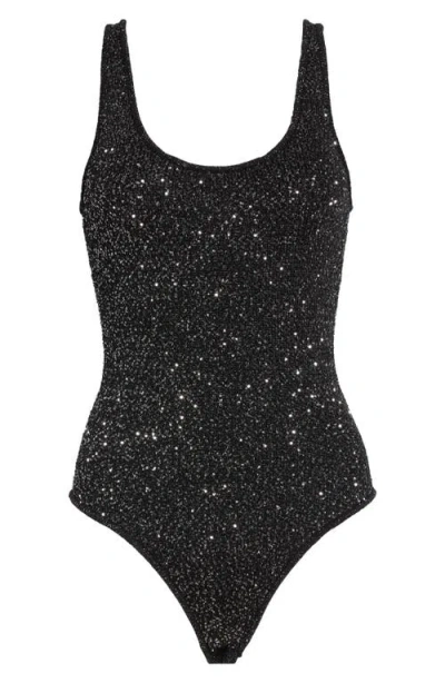 Toccin Sheila Scoop Neck Sequin Bodysuit In Black