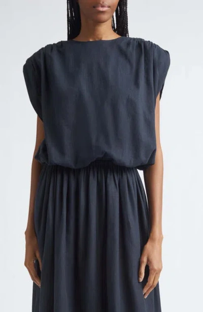 Toccin Sirelle Cap Sleeve Linen Blend Shirt In Blue