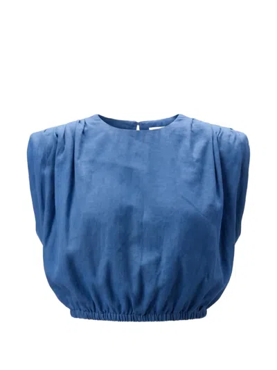 Toccin Sirelle Padded-shoulder Cropped Blouse In Blue