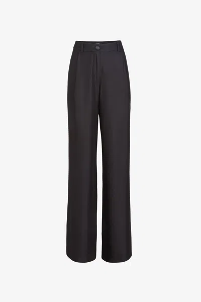 Toccin Solara Silk Pleated Wide Leg Trouser In Black