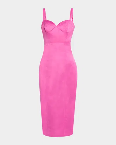 Toccin Solene Bustier Sculpted Satin Midi Dress In Pink