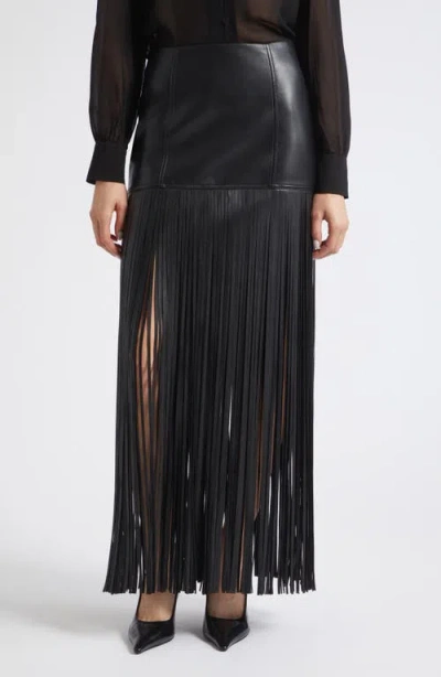 Toccin Soren Fringe Faux Leather Maxi Skirt In Black