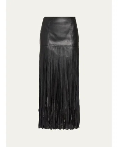 Toccin Soren Fringed Faux Leather Mini Skirt In Jet