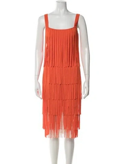 Pre-owned Toccin Square Neckline Knee-length Dress In Orange