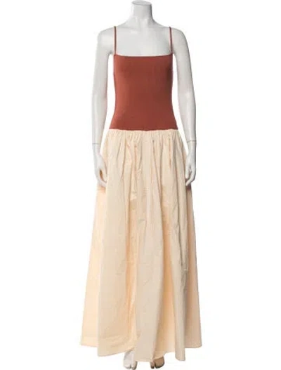 Pre-owned Toccin Square Neckline Long Dress In Neutral