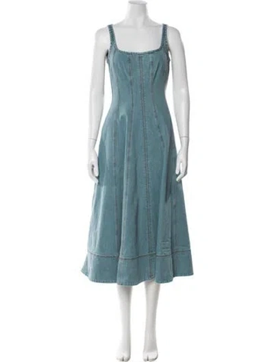 Pre-owned Toccin Square Neckline Midi Length Dress In Blue