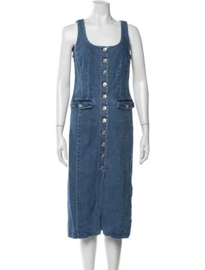 Pre-owned Toccin Square Neckline Midi Length Dress In Blue