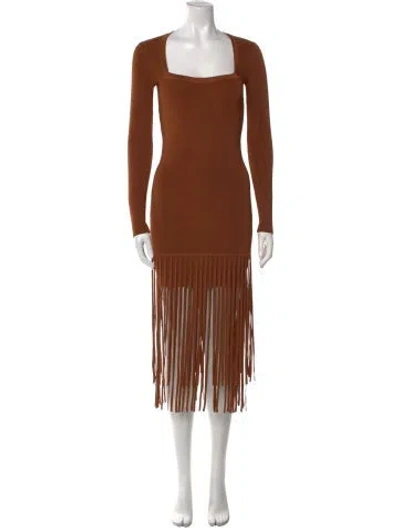 Pre-owned Toccin Square Neckline Midi Length Dress In Brown