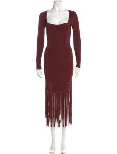 Pre-owned Toccin Square Neckline Midi Length Dress In Burgundy