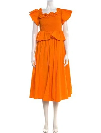 Pre-owned Toccin Square Neckline Midi Length Dress In Orange