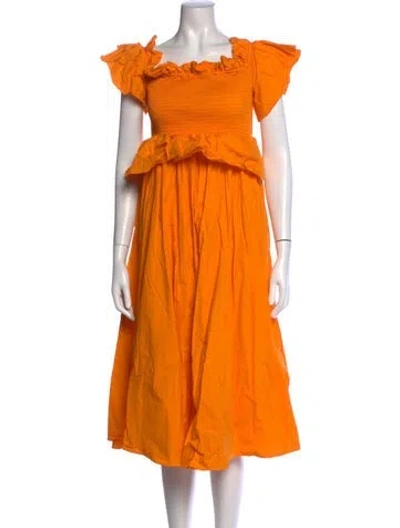 Pre-owned Toccin Square Neckline Midi Length Dress In Orange