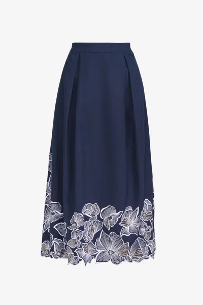 Toccin Stacy Floral Midi Skirt In Blue