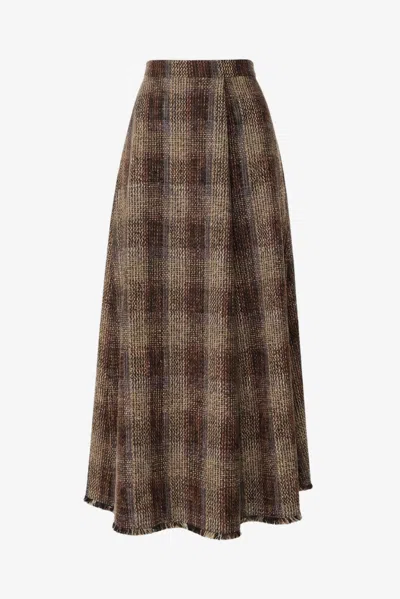 Toccin Stacy Midi Skirt With Fringe Detail In Brown